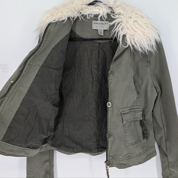 Anthropologie Marrakech Utility Military Jacket Faux Fur Collar Army Green - Picture 4 of 7